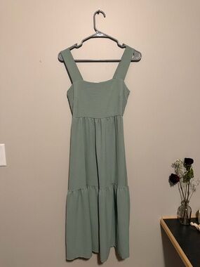 See You Monday Mint Green Square-Neck Tiered Maxi Dress
